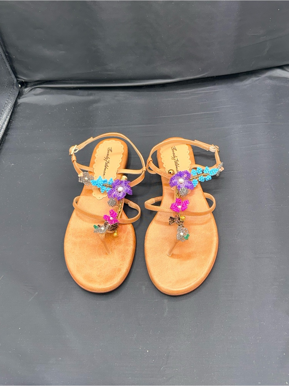 Beverly Feldman Beaded Floral Thong Sandals 8.5 Y2K Boho Fairycore Resortwear